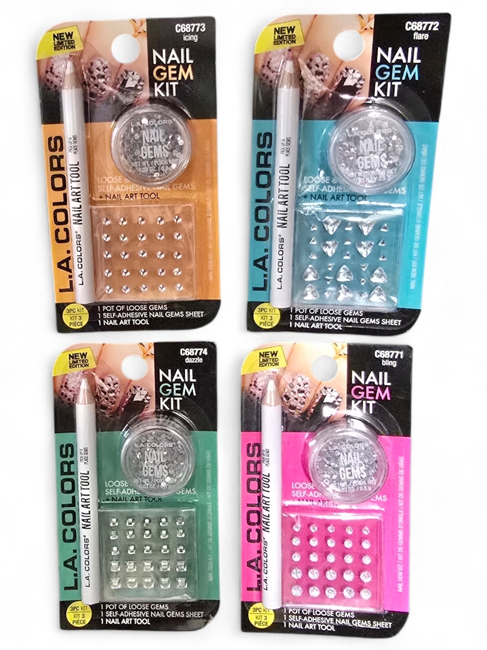 💎 L.A. Colors Nail Gem Kit 4 Pc Set BNIP Sealed Nail Art Bundle
